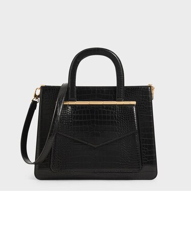 クロックエフェクトストラクチャード トートバッグ / Croc-Effect Structured Tote Bag