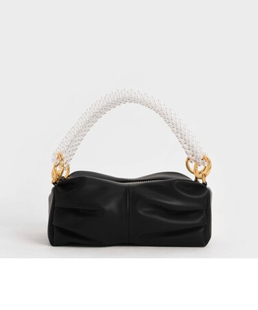 ビーズドハンドル ルーシュドショルダーバッグ / Beaded Handle Ruched Shoulder Bag