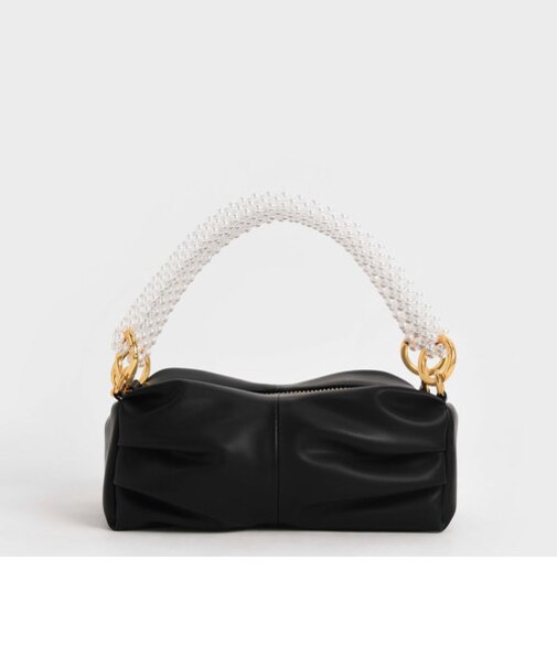 ビーズドハンドル ルーシュドショルダーバッグ / Beaded Handle Ruched Shoulder Bag