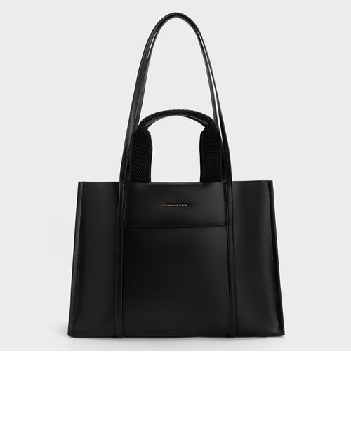 チャールズアンドキース　シャリア ラージダブルハンドルトートバッグ ブラック Shalia シャリア ラージダブルハンドルトートバッグ 【再入荷