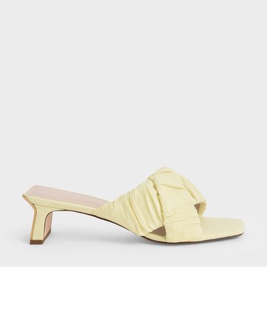 リネン ルーシュドストラップスラントヒールミュール