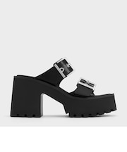 Trill トリル グロメットダブルストラッププラットフォームミュール 