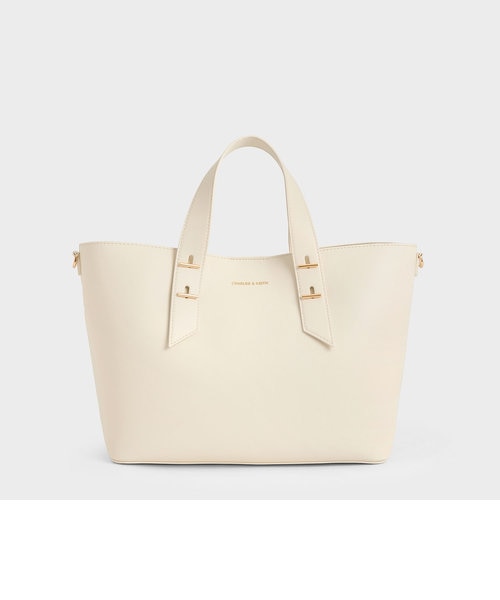 チャールズアンドキース　メタリックアクセント ダブルハンドルバッグ　2way CHARLES ＆ KEITH ハンドバッグ メタリックアクセント ダブル