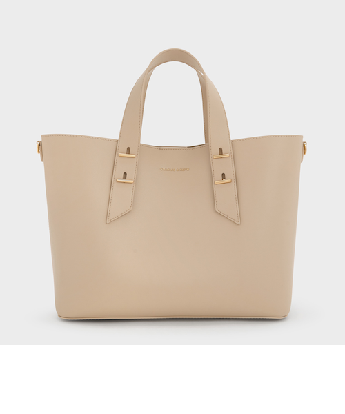 CHARLES & KEITH バッグ 黒 メタリックアクセント ダブルハンドル CHARLES & KEITH メタリックアクセント ダブルハンドルバッグ