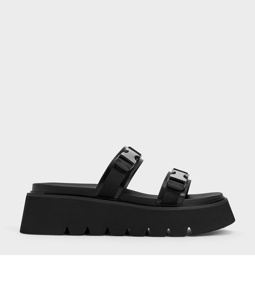 CHARLS&KEITH メタリックバックルチャンキーフラットフォームサンダル メタリックバックル チャンキーフラットフォームサンダル ｜チャールズ