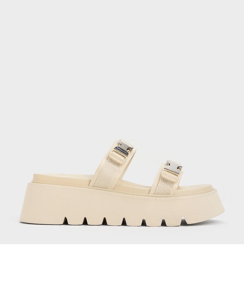 CHARLS&KEITH メタリックバックルチャンキーフラットフォームサンダル メタリックバックル チャンキーフラットフォームサンダル ｜チャールズ