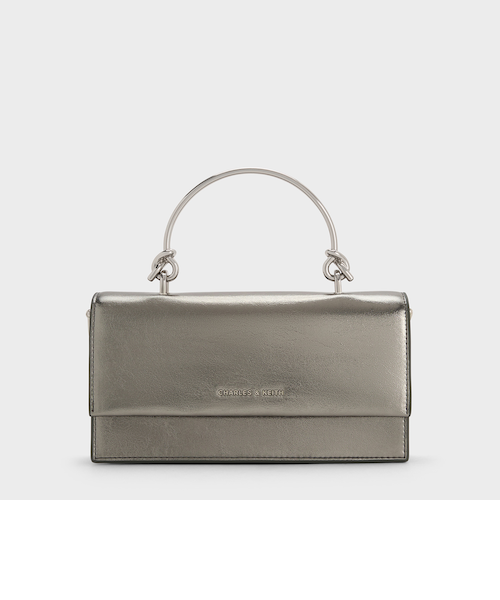 美品スカルプチュアハンドル ロングウォレット レザー チャールズアンドキース CHARLES & KEITH スカルプチュアハンドル ロングウォレット