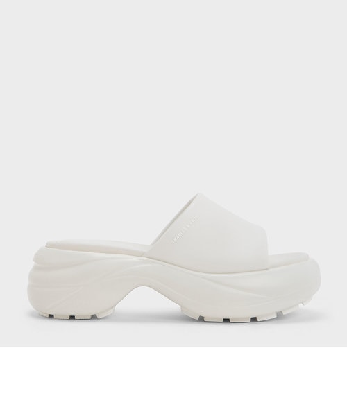 ワイドストラップ カーブプラットフォームスポーツサンダル - ブラック CHARLES & KEITH ワイドストラップ カーブプラットフォーム