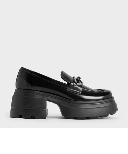 美品　チャールズアンドキース　チャンキープラットフォームローファー CHARLES & KEITH｜メタリックアクセント チャンキー