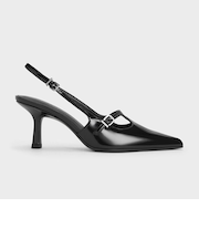 Tバー バックルポインテッドトゥスリングバックパンプス