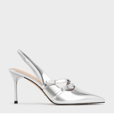 Jessy ジェッシ メタリックボウスリングバックパンプス