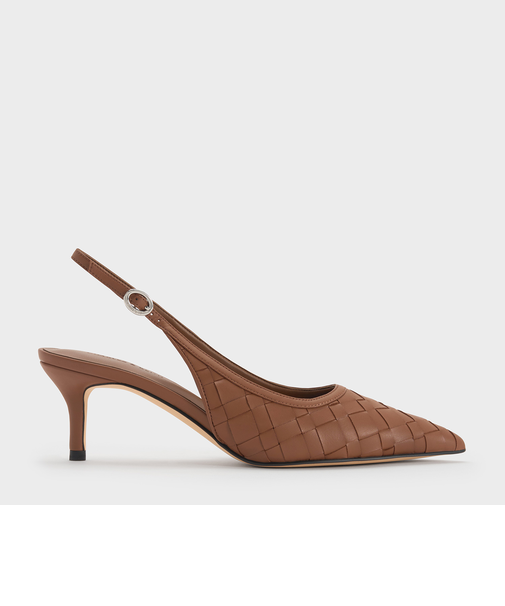 ウーブン ポインテッドトゥスリングバックパンプス