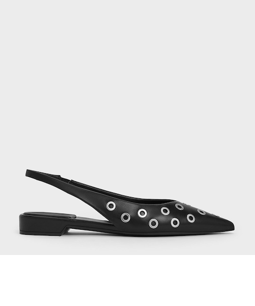 グロメット ポインテッドトゥスリングバックフラット