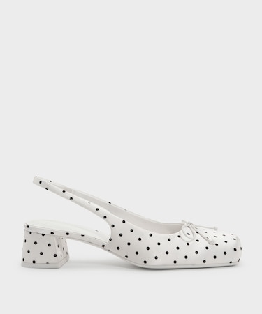 サテン ボウスクエアトゥスリングバックパンプス