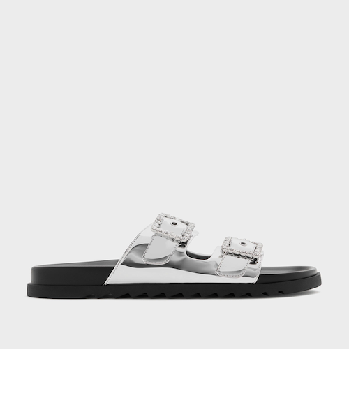 VINILO スエードフリンジバックルスライドサンダル VINILO/ヴィニーロ】スエードフリンジバックルスライドサンダル