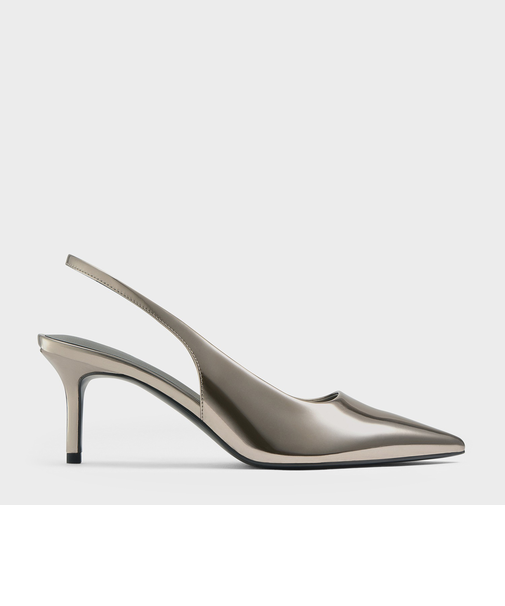 フェイクスエード ポインテッドトゥスリングバックパンプス