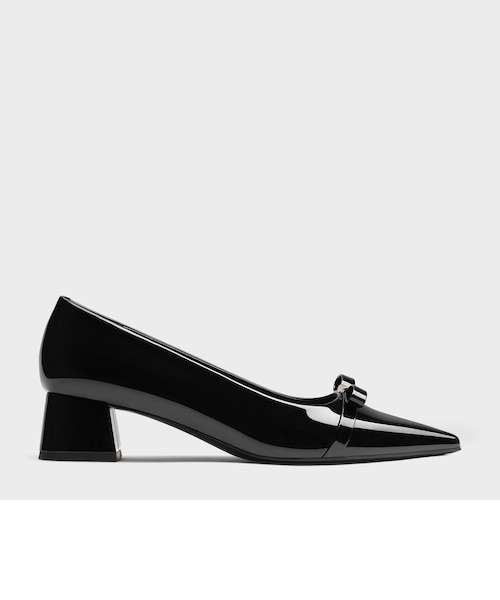 CHARLES&KEITH ドリアン パテントボウブロックヒールパンプス 35 Dorian ドリアン パテントボウブロックヒールパンプス｜チャールズ