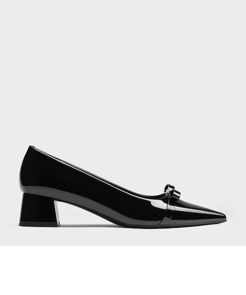 Dorian ドリアン パテントボウブロックヒールパンプス