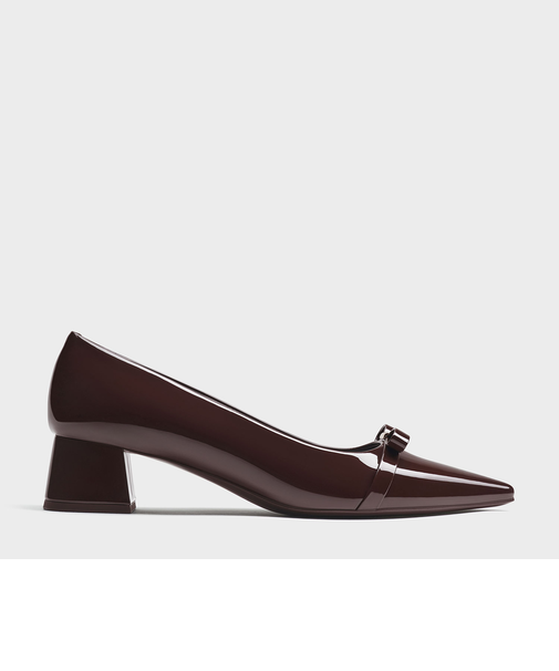 Dorian ドリアン パテントボウブロックヒールパンプス