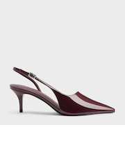 パテントキトゥンヒール ポインテッドトゥスリングバックパンプス