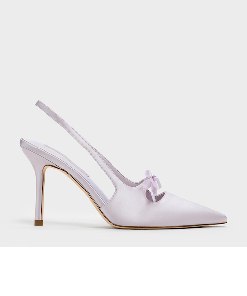 サテンボウ ポインテッドトゥスリングバックパンプス