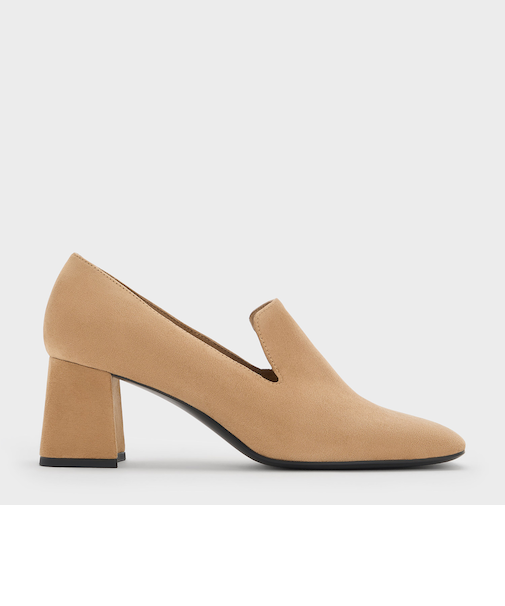 スクエアトゥ ブロックヒールローファーパンプス