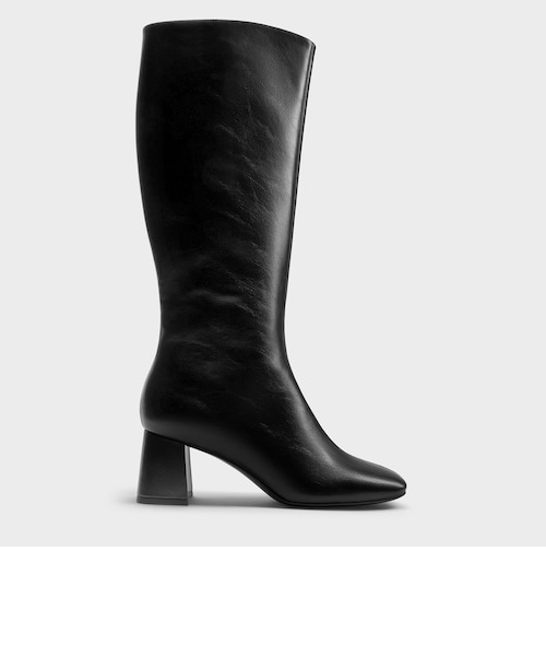 SNSで話題の美脚チートブーツ！】SQUARE TOE KNEE ブーツ｜スライの