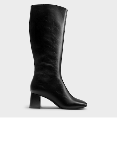 スクエアトゥ サイドジップニーハイブーツ