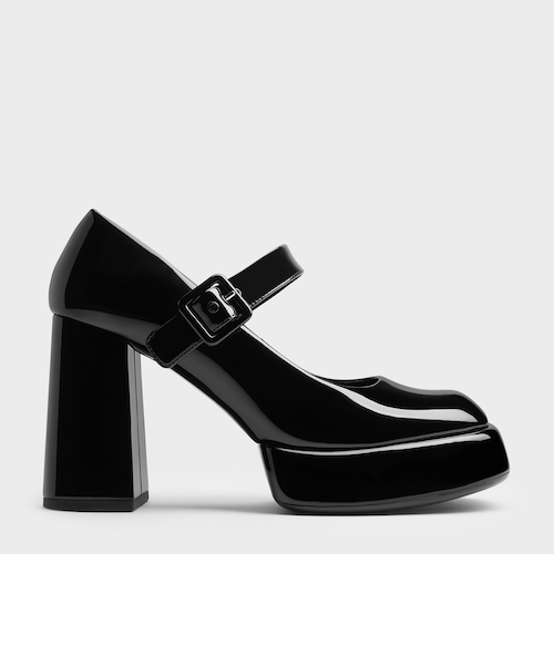 CHARLES & KEITH パテントブロックヒール メリージェーンパンプス CHARLES ＆ KEITH パンプス パテント クロスオーバーストラップ