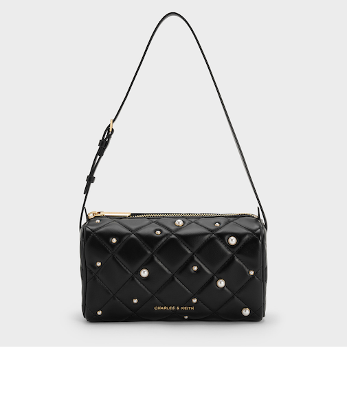 Janie ジェイニー パールエンベリッシュドキルトショルダーバッグ