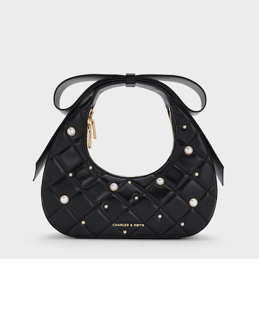 Janie ジェイニー キルトパールエンベリッシュドボウハンドル クレセントバッグ