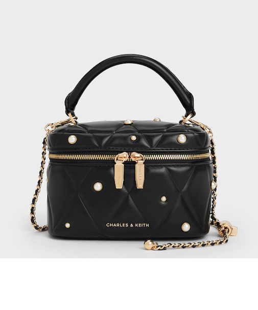 Arwen アルウェン キルトパールエンベリッシュドトップハンドルバニティバッグ