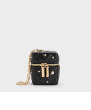 Janie マイクロジェイニー パールエンベリッシュドキルトチェーンハンドルボクシーポーチ