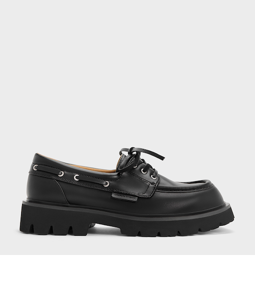 レースアップ リッジドソール ボートシューズ