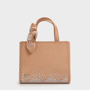 Albany オールバニー レザークリスタルエンベリッシュド ノットボウバッグ