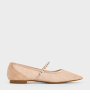 レース&サテン クリスタルエンベリッシュド メリージェーンフラット