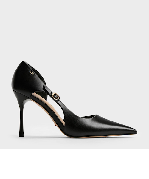 レザーバックルディテール ポインテッドトゥスティレットパンプス