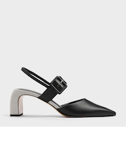 ツートーン バックルポインテッドスリングバックパンプス