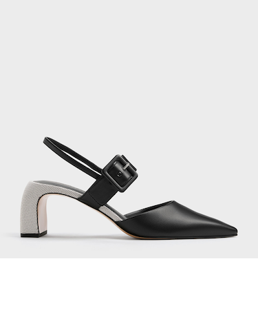 ツートーン バックルポインテッドスリングバックパンプス