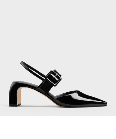 ツートーン バックルポインテッドスリングバックパンプス