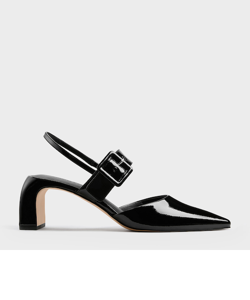 ツートーン バックルポインテッドスリングバックパンプス