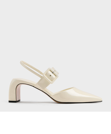 ツートーン バックルポインテッドスリングバックパンプス