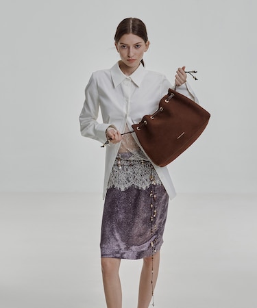 Moxie モキシー スエードドローストリングバケットバッグ