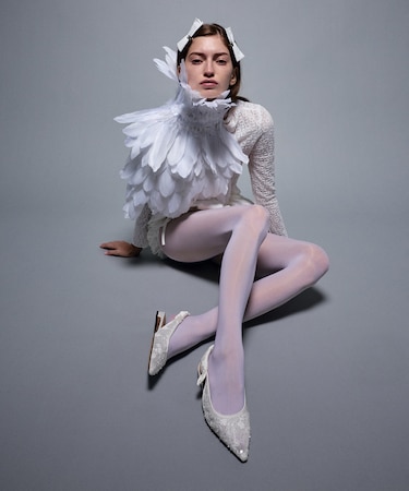 Tayari タヤリ エンブロイダリーメッシュスリングバックフラット