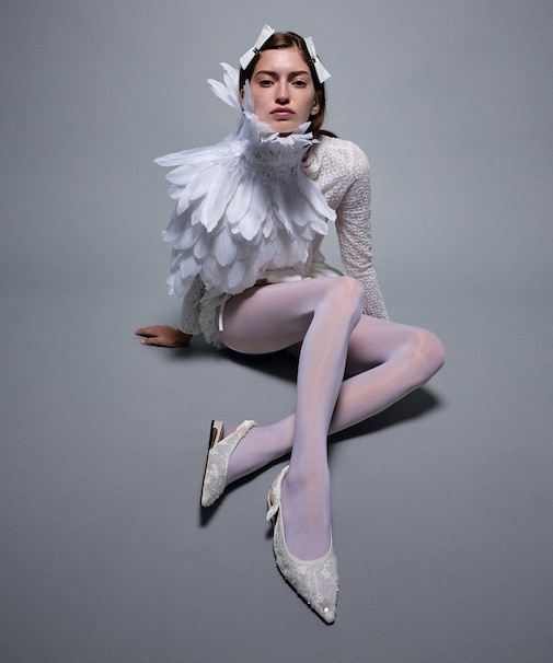 Tayari タヤリ エンブロイダリーメッシュスリングバックフラット