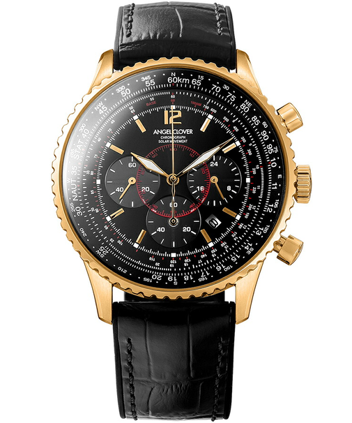 エンジェルクローバー タイムクラフトソーラー クロノグラフ NTS44PBK-BK メンズ 腕時計 革ベルト ブラック