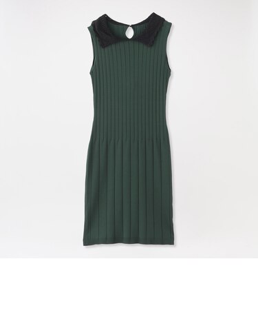 レースカラーワイドリブニットドレス