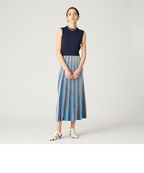 【ドラマ着用商品】ストライプブロッキングニットドレス