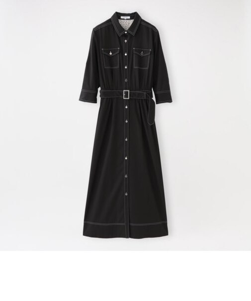 ブラックブロッキングシャツドレス