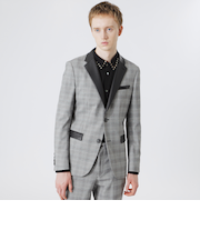 シンセティックレザーコンビ グレンチェックジャケット